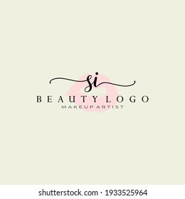 Letras SI, copas acuáticas, diseño de logotipos prefabricados, logotipo para marca de negocios de artistas de maquillaje, diseño de logotipos Boutique de belleza de color negro, logotipo de caligrafía