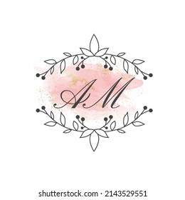 AM letters signature logo, Handwritten logo, AM, AM lettering, Letters AM, A and M logo with flower mandala, Brushstroke, wedding, fashion, floral and botanical
