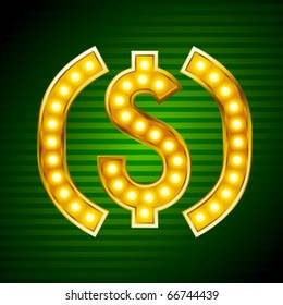 Letters for signs with lamps. Dollar symbol