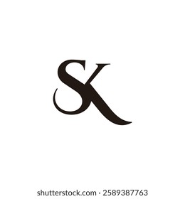 letters sk simple linked elegant curves logo vector 