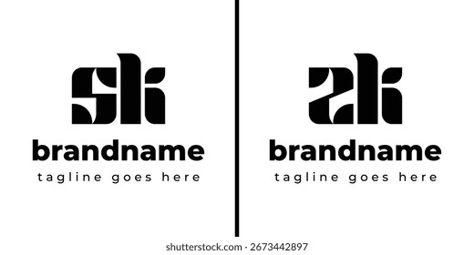 Buchstaben SK und ZK Monogramm Logo, für jedes Geschäft mit SK KS ZK KZ Initialen