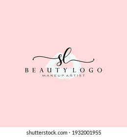 Letters SL, Watercolor Lips, Premade Logo Design, Logo for Makeup Artist Business Branding, Blush Beauty Boutique Logo Design, Calligraphy Logo