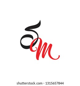 letters sm simple linked ribbon logo vector