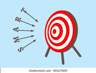 Letters of smart arrow run to goals target in bullseye on dartboard, Successful business concept, vector illustration design