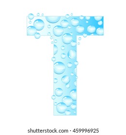Letters soap bubbles, water droplets. Letter from the water bubbles. Aqua letter. Vector illustration.