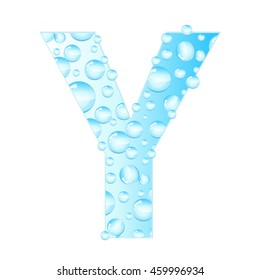 Letters soap bubbles, water droplets. Letter from the water bubbles. Aqua letter. Vector illustration.