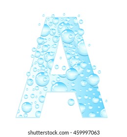 Letters soap bubbles, water droplets. Letter from the water bubbles. Aqua letter. Vector illustration.