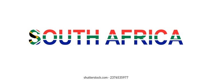 Letters South Africa in the style of the country flag. South Africa word in national flag style. Vector illustration.