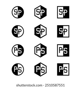 Letters SP and PS Positive and Negative Logo Set, suitable for any business