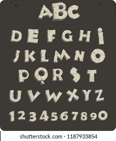 Letters from the Stone Age with cracks, vector font