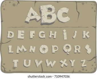 Letters from the Stone Age with cracks, vector font