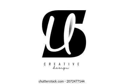 Letters SU logo with a minimalist design. Letters S and U with geometric and handwritten typography. Creative Vector Illustration with letters.