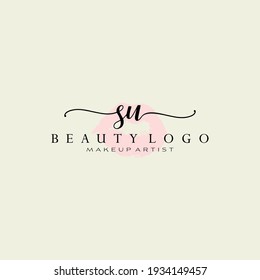 Letters SU, Watercolor Lips, Premade Logo Design, Logo for Makeup Artist Business Branding, Blush Beauty Boutique Logo Design, Calligraphy Logo