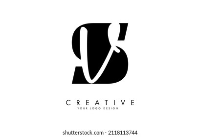 Letters SV logo with a minimalist design. Letters S and V with geometric and handwritten typography. Creative Vector Illustration with letters.