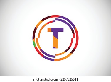 Letters T with circle frames low poly art style. English alphabet, vector illustration