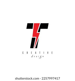 letters T with flash logo, Lightning Thunder Letter Logo Design T, Flash logotype, initial T power logo design symbol vector template