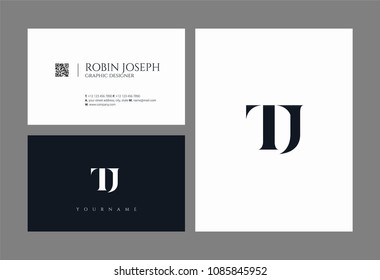 Letters T and J joint logo icon with business card vector template.