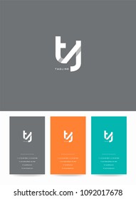 Letters T J logo, emblem or icon with business card vector template.
