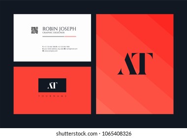 Letters A T, A & T joint logo icon with business card vector template.
