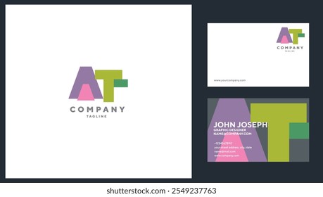 Letters A T, Joint logo icon with business card vector template.
