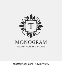 Letters T Logo Monogram with the concept of elegant leafs. Modern design with luxurious black coloring. - Vector file