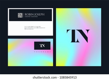Letters T and N joint logo icon with business card vector template.