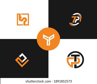 Letters T P,  TP joint logo icon with orange, white and black color. 