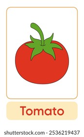 Letters T is for Tomato. Vegetable Flashcard printable learn letters Alphabet english for kids education and game activity. Kindergarten and preschool worksheets printable for kids.