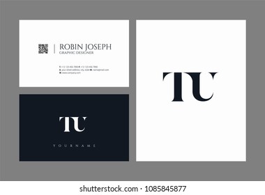 Letters T and U joint logo icon with business card vector template.