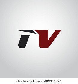 The letters T and V logo automotive black and red colored
