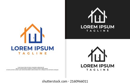 letters t and w are formed into houses, home logo design.