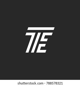 Letters TE logo minimal style monogram, black and white thin lines hipster emblem initials ET, linear two identity symbols E T