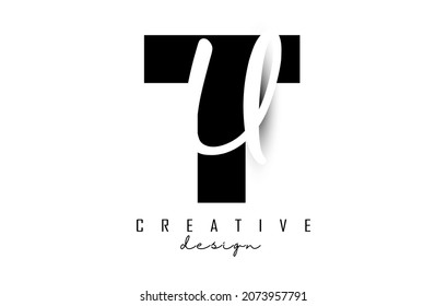 Letters TU logo with a minimalist design. Letters T and U with geometric and handwritten typography. Creative Vector Illustration with letters.