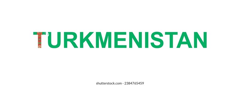 Letters Turkmenistan in the style of the country flag. Turkmenistan word in national flag style. Vector illustration.