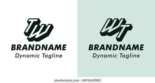 Letters TW and WT 3D Monogram Logo, Suitable for business with WT or TW initials