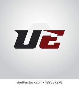 The letters U and E logo automotive black and red colored