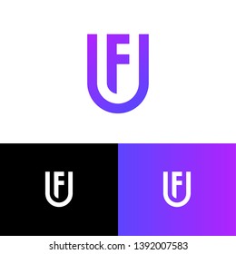 The letters U and F as a shield. U, F monogram of thick lines. Web, user interface icon. Identity. Monochrome option.
