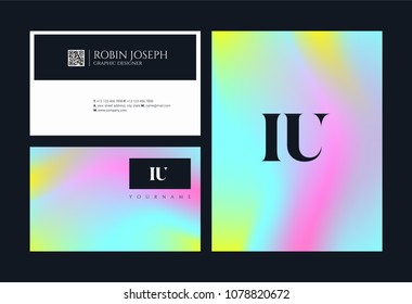 Letters I U, I & U joint logo icon with business card vector template.