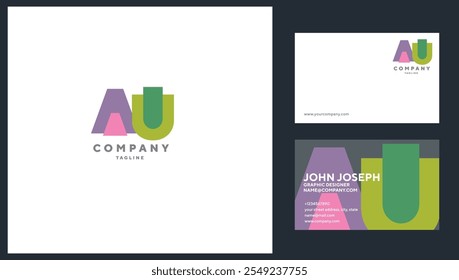 Letras A U, Icono de logotipo conjunto con Plantilla de Vector de tarjeta de visita.