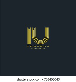 Letters I & U joint logo icon. Stroke letter vector element.