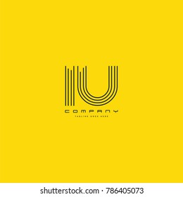 Letters I & U joint logo icon. Stroke letter vector element.