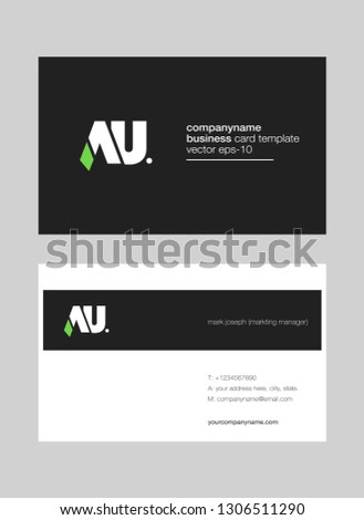 Letters A U Joint logo icon in black and white colour with business card vector template.
