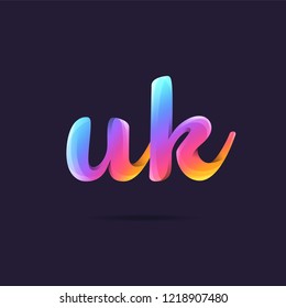 Letters U & K 3D logo, multi colour gradient letters icon vector template.

