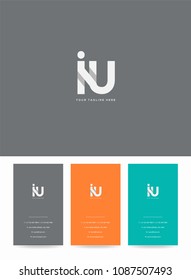 Letters I U logo, emblem or icon with business card vector template.