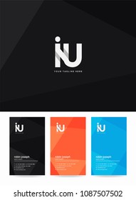 Letters I U logo, emblem or icon with business card vector template.