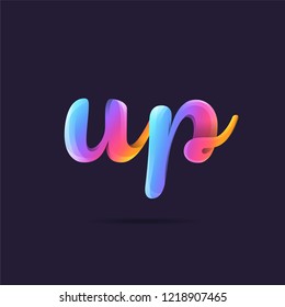 Letras logotipo en 3D U & P, plantilla vectorial de letras degradadas multicolor.
