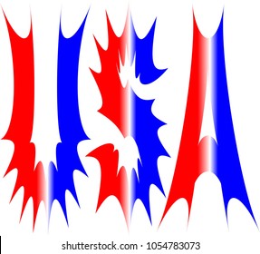 THE LETTERS U S AND A IN  RED WHITE AND PLUE STRIPED COLORS WITH A STARBURST OUTLINE