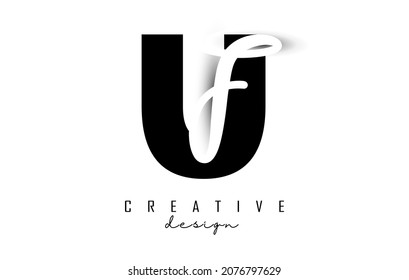 Letters UF logo with a minimalist design. Letters U and F with geometric and handwritten typography. Creative Vector Illustration with letters.