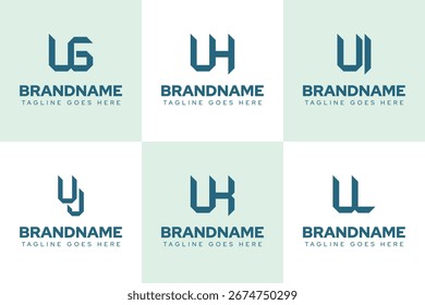 Letters UG UH UI UJ UK UL Logo Monogram Set, for GU HU IU JU KU LU initials
