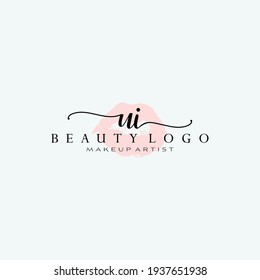 Letters UI, Watercolor Lips, Premade Logo Design, Logo for Makeup Artist Business Branding, Blush Beauty Boutique Logo Design, Calligraphy Logo